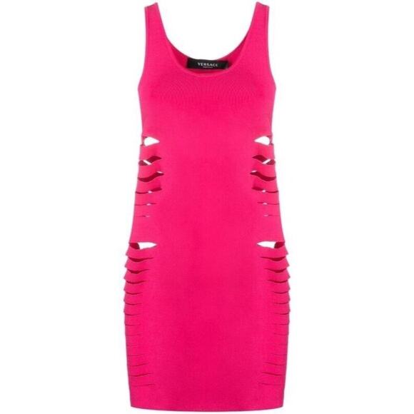 Versace Runway IT 44/ US 8 Cut Out Stretch Jersey Mini Dress Pink NWT$2,025 - Picture 1 of 16